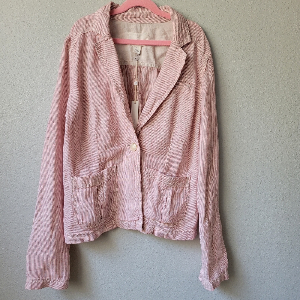 CASLON Linen Blazer White and Red Stripes Women's XS